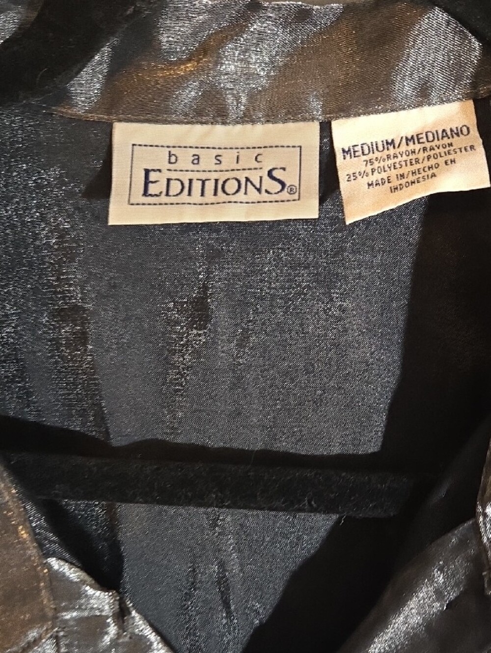 Basic Editions Shiny Silver Button-Up Top - Picture 2 of 3
